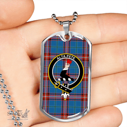 ScottishPlaid Glenn Ancient Clan Tartan Dog Tag Necklace - Crest Classic Scottish Plaid Tartan Plaid