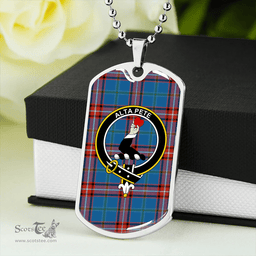ScottishPlaid Glenn Ancient Clan Tartan Dog Tag Necklace - Crest Classic Scottish Plaid Tartan Plaid