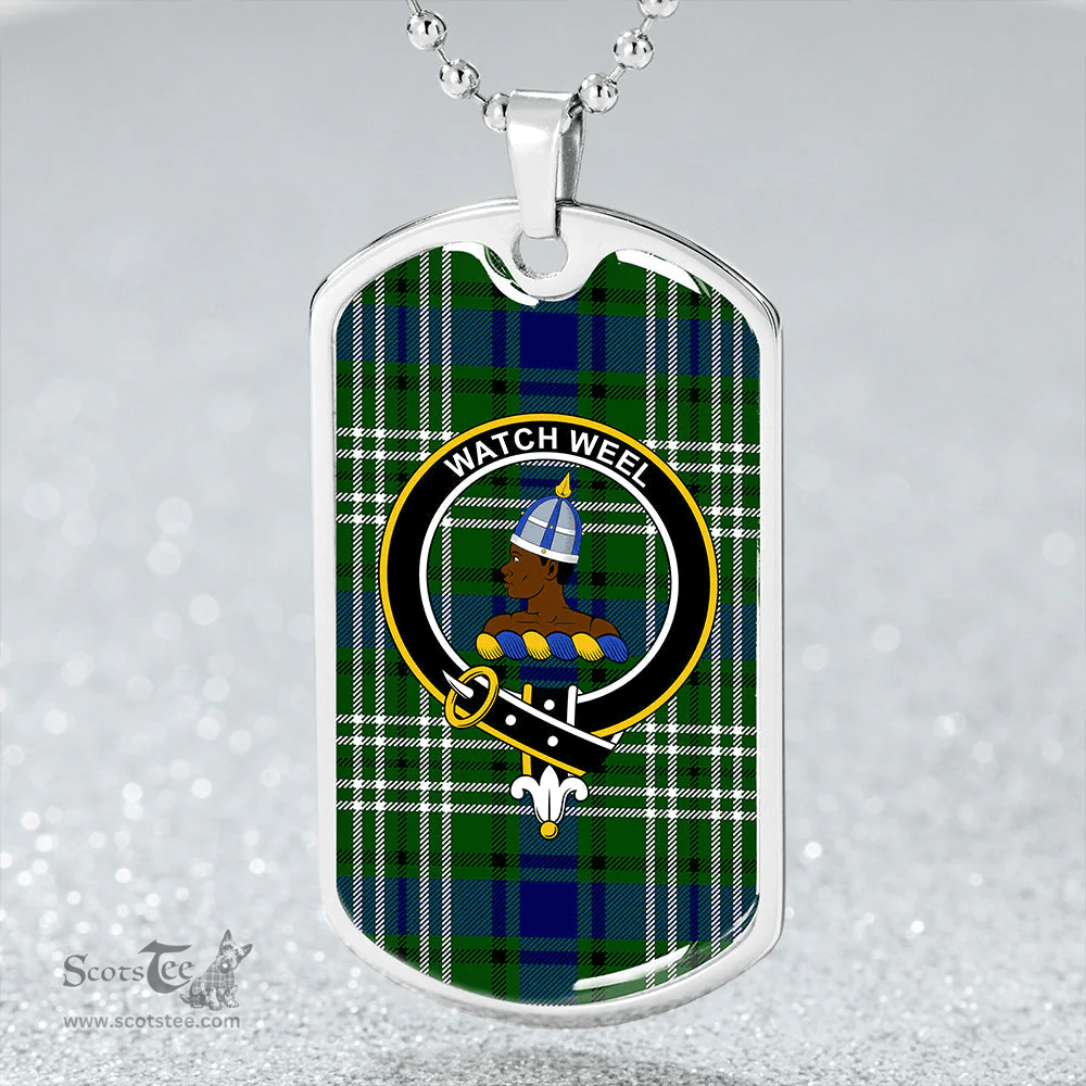 ScottishPlaid Haliburton Clan Tartan Dog Tag Necklace - Crest Classic Scottish Plaid Tartan Plaid