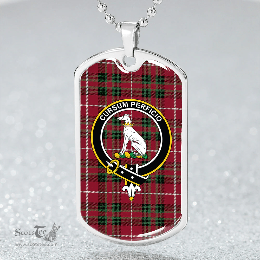 ScottishPlaid Hunter of Bute (Hunter Maroon) Modern Clan Tartan Dog Tag Necklace - Crest Classic Scottish Plaid Tartan Plaid