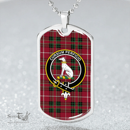 ScottishPlaid Hunter of Bute (Hunter Maroon) Modern Clan Tartan Dog Tag Necklace - Crest Classic Scottish Plaid Tartan Plaid