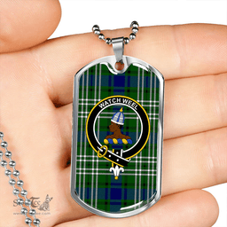 ScottishPlaid Haliburton Clan Tartan Dog Tag Necklace - Crest Classic Scottish Plaid Tartan Plaid