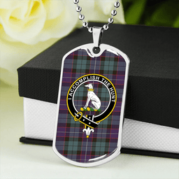 ScottishPlaid Hunter (Michael) Weathered Clan Tartan Dog Tag Necklace - Crest Classic Scottish Plaid Tartan Plaid