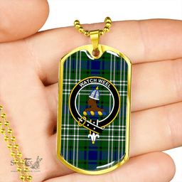ScottishPlaid Haliburton Clan Tartan Dog Tag Necklace - Crest Classic Scottish Plaid Tartan Plaid