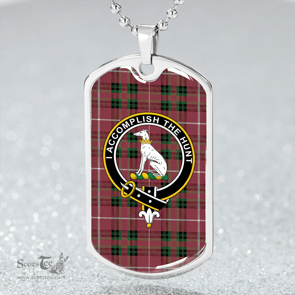 ScottishPlaid Hunter of Bute (Michael Maroon) Ancient Clan Tartan Dog Tag Necklace - Crest Classic Scottish Plaid Tartan Plaid