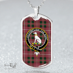 ScottishPlaid Hunter of Bute (Michael Maroon) Ancient Clan Tartan Dog Tag Necklace - Crest Classic Scottish Plaid Tartan Plaid