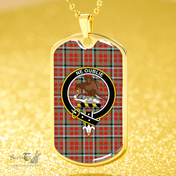 ScottishPlaid Graham Red Ancient Clan Tartan Dog Tag Necklace - Crest Classic Scottish Plaid Tartan Plaid