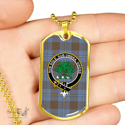 ScottishPlaid Irvine of Bonshaw Weathered Clan Tartan Dog Tag Necklace - Crest Classic Scottish Plaid Tartan Plaid