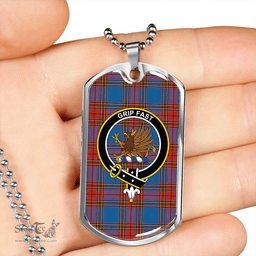 ScottishPlaid Leslie (J Cant) Ancient Clan Tartan Dog Tag Necklace - Crest Classic Scottish Plaid Tartan Plaid
