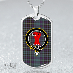 ScottishPlaid MacBride Weathered Clan Tartan Dog Tag Necklace - Crest Classic Scottish Plaid Tartan Plaid