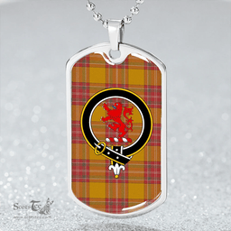 ScottishPlaid MacBrair Weathered Clan Tartan Dog Tag Necklace - Crest Classic Scottish Plaid Tartan Plaid