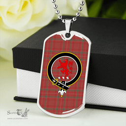 ScottishPlaid MacBrair #2 Weathered Clan Tartan Dog Tag Necklace - Crest Classic Scottish Plaid Tartan Plaid