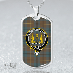 ScottishPlaid Johnstone (Johnson) Weathered Clan Tartan Dog Tag Necklace - Crest Classic Scottish Plaid Tartan Plaid
