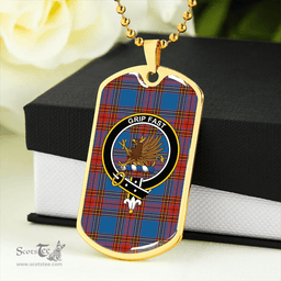ScottishPlaid Leslie (J Cant) Ancient Clan Tartan Dog Tag Necklace - Crest Classic Scottish Plaid Tartan Plaid