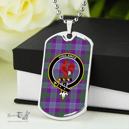 ScottishPlaid Lang (Laing) Ancient Clan Tartan Dog Tag Necklace - Crest Classic Scottish Plaid Tartan Plaid