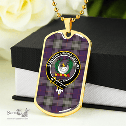 ScottishPlaid Kinnaird Weathered Clan Tartan Dog Tag Necklace - Crest Classic Scottish Plaid Tartan Plaid