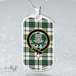ScottishPlaid Innes Green Dress Weathered Clan Tartan Dog Tag Necklace - Crest Classic Scottish Plaid Tartan Plaid