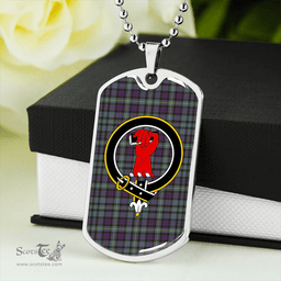 ScottishPlaid MacBride Weathered Clan Tartan Dog Tag Necklace - Crest Classic Scottish Plaid Tartan Plaid