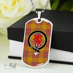 ScottishPlaid MacBrair Weathered Clan Tartan Dog Tag Necklace - Crest Classic Scottish Plaid Tartan Plaid