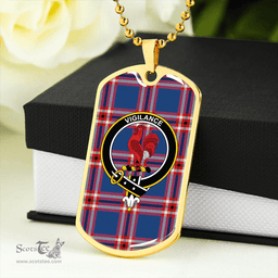 ScottishPlaid Laing of Archiestown (Lang of Archiestown) Modern Clan Tartan Dog Tag Necklace - Crest Classic Scottish Plaid Tartan Plaid