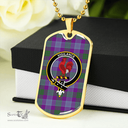 ScottishPlaid Lang (Laing) Ancient Clan Tartan Dog Tag Necklace - Crest Classic Scottish Plaid Tartan Plaid