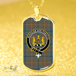 ScottishPlaid Johnstone (Johnson) Weathered Clan Tartan Dog Tag Necklace - Crest Classic Scottish Plaid Tartan Plaid