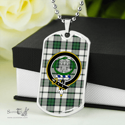 ScottishPlaid Innes Green Dress Weathered Clan Tartan Dog Tag Necklace - Crest Classic Scottish Plaid Tartan Plaid
