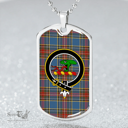 ScottishPlaid MacBeth # 2 Ancient Clan Tartan Dog Tag Necklace - Crest Classic Scottish Plaid Tartan Plaid