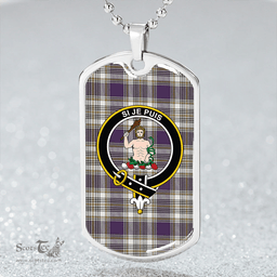 ScottishPlaid Livingstone Dress Weathered Clan Tartan Dog Tag Necklace - Crest Classic Scottish Plaid Tartan Plaid
