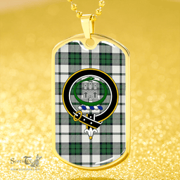 ScottishPlaid Innes Green Dress Weathered Clan Tartan Dog Tag Necklace - Crest Classic Scottish Plaid Tartan Plaid