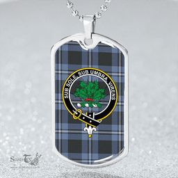 ScottishPlaid Irvine Weathered Clan Tartan Dog Tag Necklace - Crest Classic Scottish Plaid Tartan Plaid
