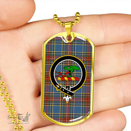 ScottishPlaid MacBeth # 2 Ancient Clan Tartan Dog Tag Necklace - Crest Classic Scottish Plaid Tartan Plaid