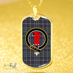 ScottishPlaid MacBride (MacBraid) Weathered Clan Tartan Dog Tag Necklace - Crest Classic Scottish Plaid Tartan Plaid