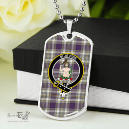 ScottishPlaid Livingstone Dress Weathered Clan Tartan Dog Tag Necklace - Crest Classic Scottish Plaid Tartan Plaid