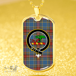ScottishPlaid MacBeth # 2 Ancient Clan Tartan Dog Tag Necklace - Crest Classic Scottish Plaid Tartan Plaid