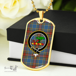 ScottishPlaid MacBeth # 2 Ancient Clan Tartan Dog Tag Necklace - Crest Classic Scottish Plaid Tartan Plaid