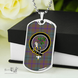 ScottishPlaid Laurie Weathered Clan Tartan Dog Tag Necklace - Crest Classic Scottish Plaid Tartan Plaid