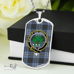 ScottishPlaid Irvine Weathered Clan Tartan Dog Tag Necklace - Crest Classic Scottish Plaid Tartan Plaid