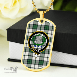 ScottishPlaid Innes Green Dress Weathered Clan Tartan Dog Tag Necklace - Crest Classic Scottish Plaid Tartan Plaid