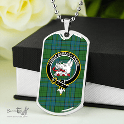 ScottishPlaid Lockhart Ancient Clan Tartan Dog Tag Necklace - Crest Classic Scottish Plaid Tartan Plaid