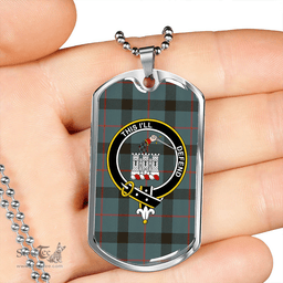 ScottishPlaid Kincaid Weathered Clan Tartan Dog Tag Necklace - Crest Classic Scottish Plaid Tartan Plaid
