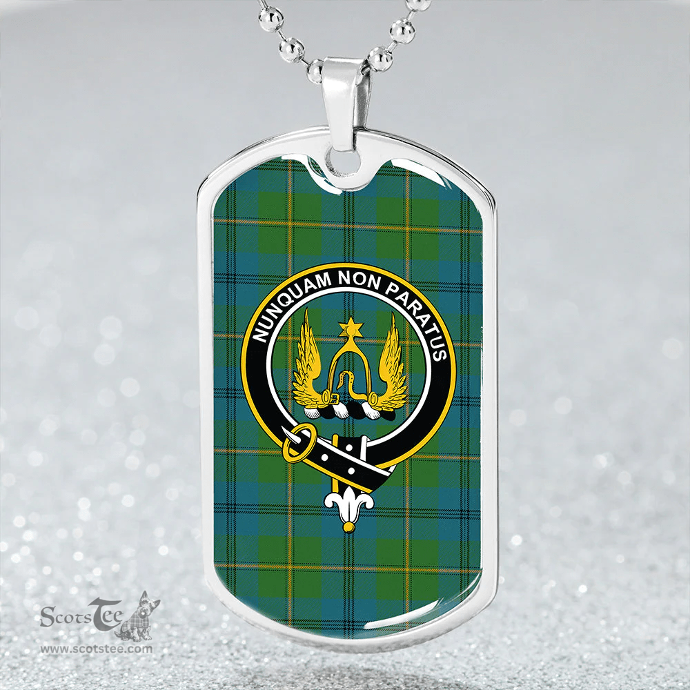 ScottishPlaid Johnstone (Johnson) Ancient Clan Tartan Dog Tag Necklace - Crest Classic Scottish Plaid Tartan Plaid
