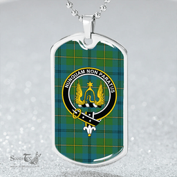 ScottishPlaid Johnstone (Johnson) Ancient Clan Tartan Dog Tag Necklace - Crest Classic Scottish Plaid Tartan Plaid