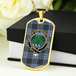 ScottishPlaid Irvine Weathered Clan Tartan Dog Tag Necklace - Crest Classic Scottish Plaid Tartan Plaid