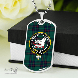 ScottishPlaid Lockhart Modern Clan Tartan Dog Tag Necklace - Crest Classic Scottish Plaid Tartan Plaid