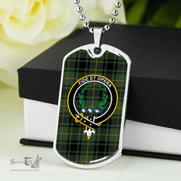 ScottishPlaid MacArthur Modern Clan Tartan Dog Tag Necklace - Crest Classic Scottish Plaid Tartan Plaid