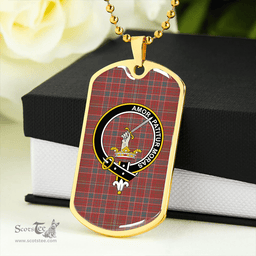 ScottishPlaid Lumsden Weathered Clan Tartan Dog Tag Necklace - Crest Classic Scottish Plaid Tartan Plaid