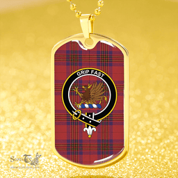 ScottishPlaid Leslie Weathered Clan Tartan Dog Tag Necklace - Crest Classic Scottish Plaid Tartan Plaid