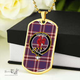 ScottishPlaid Laing of Archiestown (Lang of Archiestown) Weathered Clan Tartan Dog Tag Necklace - Crest Classic Scottish Plaid Tartan Plaid