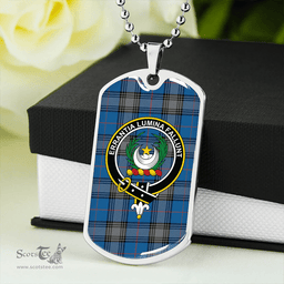 ScottishPlaid Kinnaird Ancient Clan Tartan Dog Tag Necklace - Crest Classic Scottish Plaid Tartan Plaid